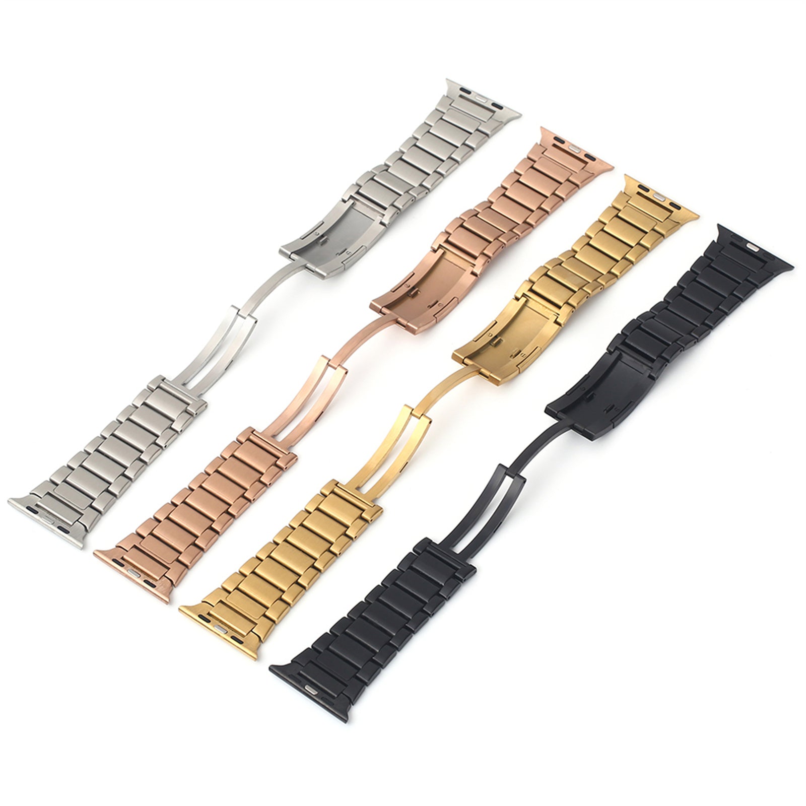 For Apple Watch Series 9 8 7 41mm / 6 5 4 SE (2022) SE (2023) SE 40mm / 3 2 1 38mm Stainless Steel Band Folding Buckle - Black For Apple Watch Series 9 8 7 41mm / 6 5 4 SE (2022) SE (2023) SE 40mm / 3 2 1 38mm Stainless Steel Band Folding Buckle - Black